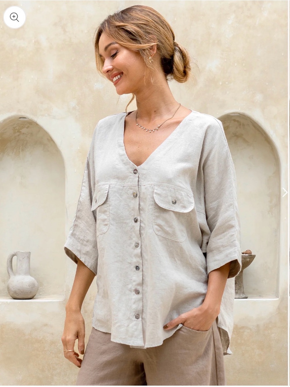 Nomad Natural Beige Linen Button-Front Shirt